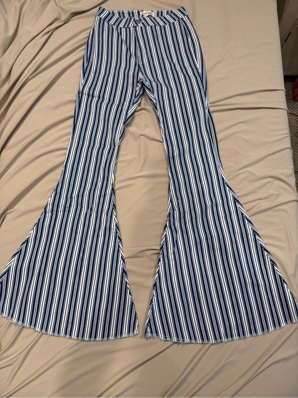 Peach Love Striped Blue & White Flare Women’s Pants